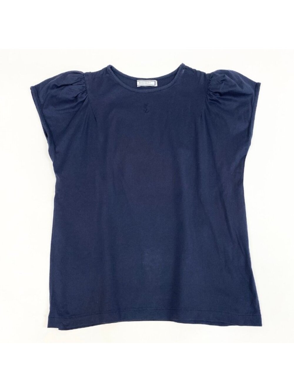 Saint Laurent French Sleeve T-Shirt Cassandra Logo Embroidery M Navy Cotton